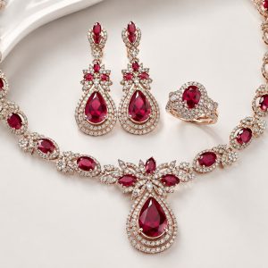 Ruby Teardrop Halo Set