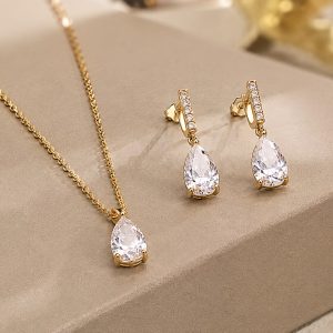 Crystal Pear Pendant Set